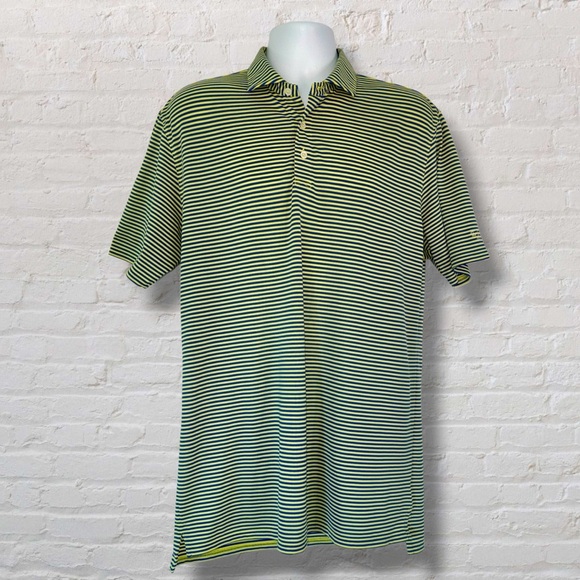 Holderness & Bourne Men’s Polo Shirt Large Tailored Fit Blue Yellow Striped Golf - Picture 1 of 11